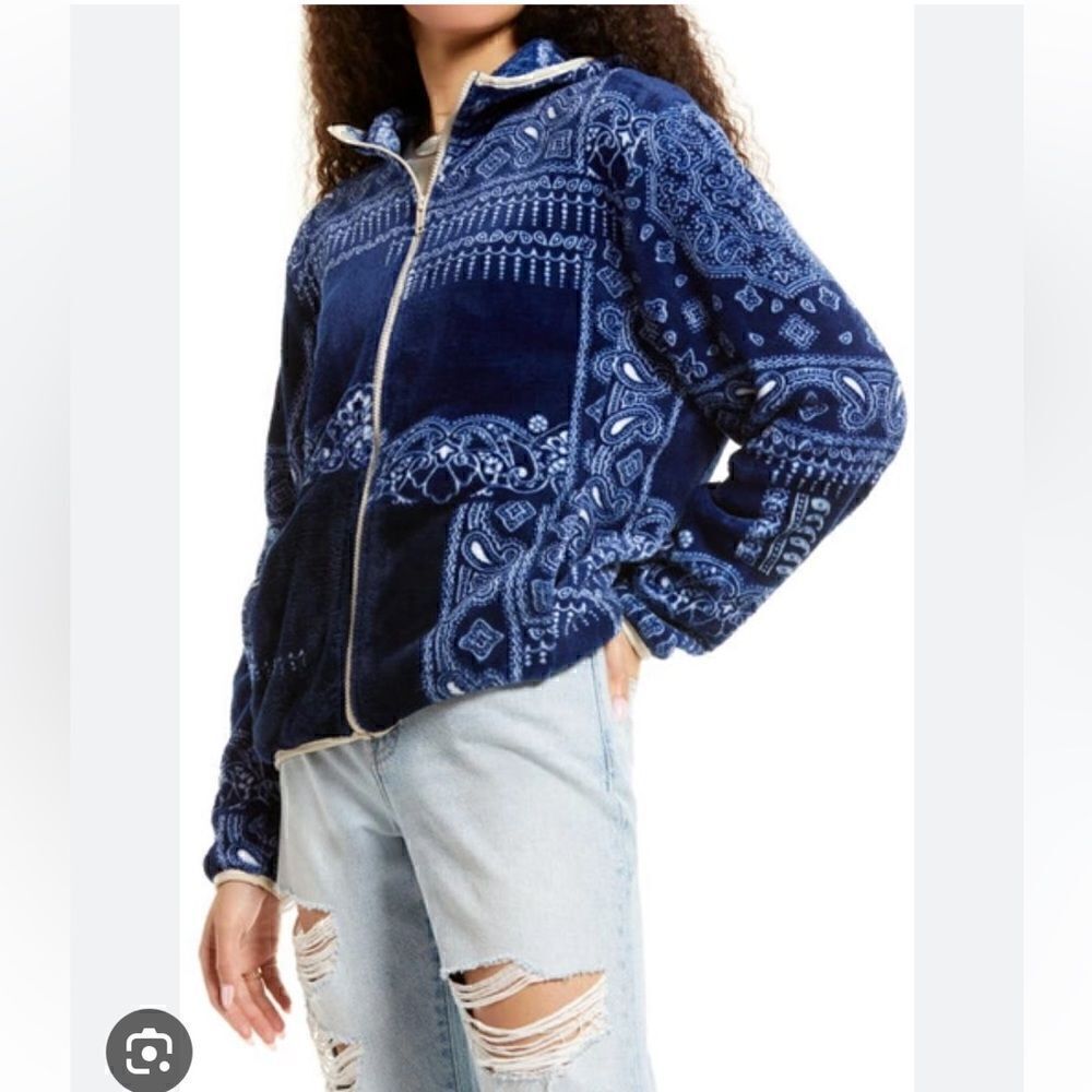 B.P. Faux Shearling Jacket In Navy Bandana Patchwork Size S